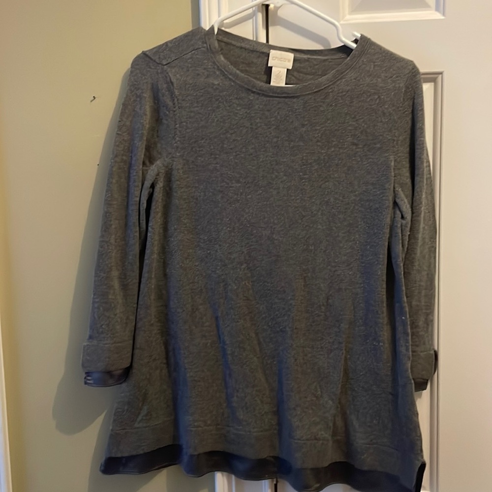 Gray Chicos sweater with satin trim